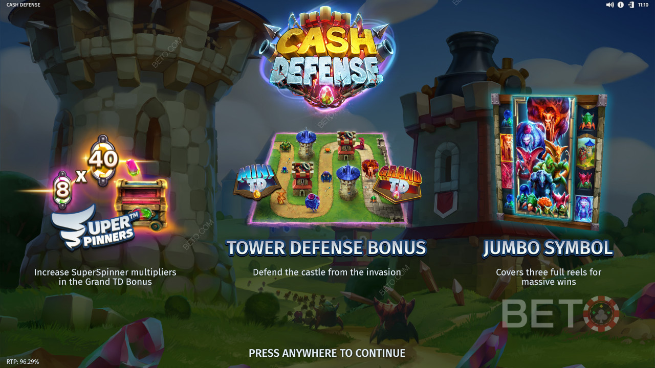 Menangkan 20,000x taruhan Anda di Mesin Slot Cash Defense!