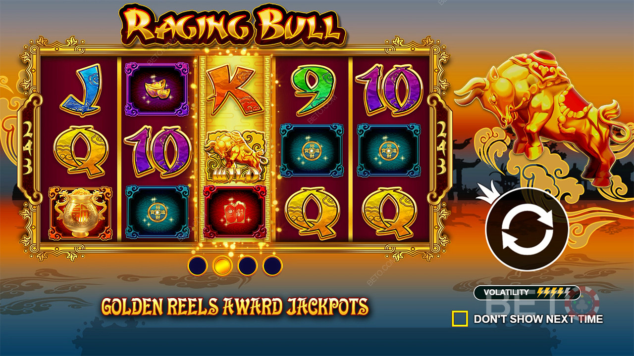 Menangkan Jackpot di permainan dasar di mesin slot Raging Bull