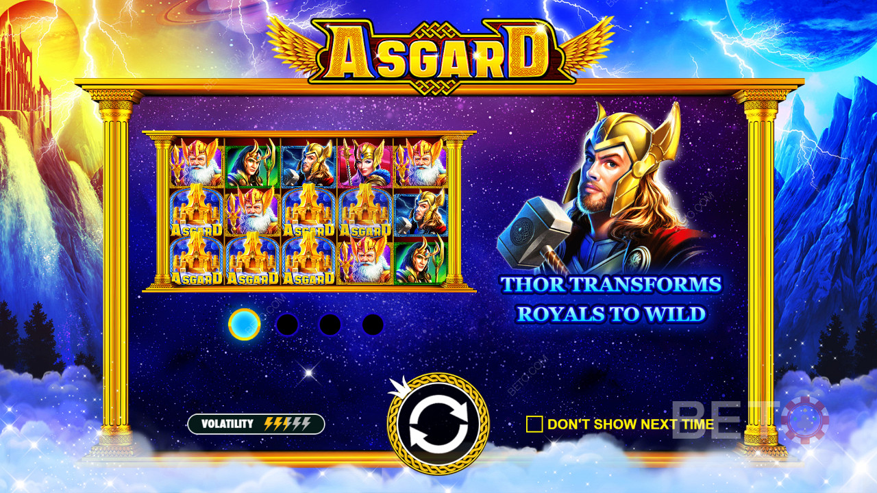 Nikmati banyak fitur menyenangkan dan variasi sedang di mesin slot Asgard