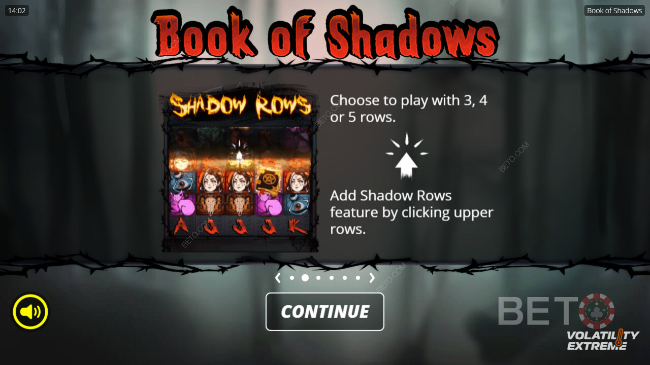 Buka kunci semua 5 baris atau mainkan hanya dengan 3 baris di mesin slot Book of Shadows