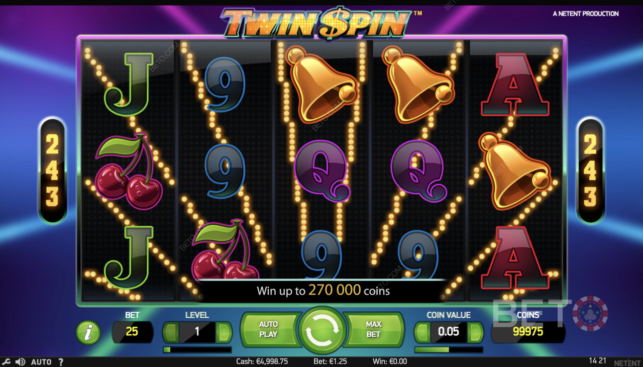 Twin Spin - Gameplay sederhana dengan simbol seperti lonceng, ceri, dan simbol lainnya