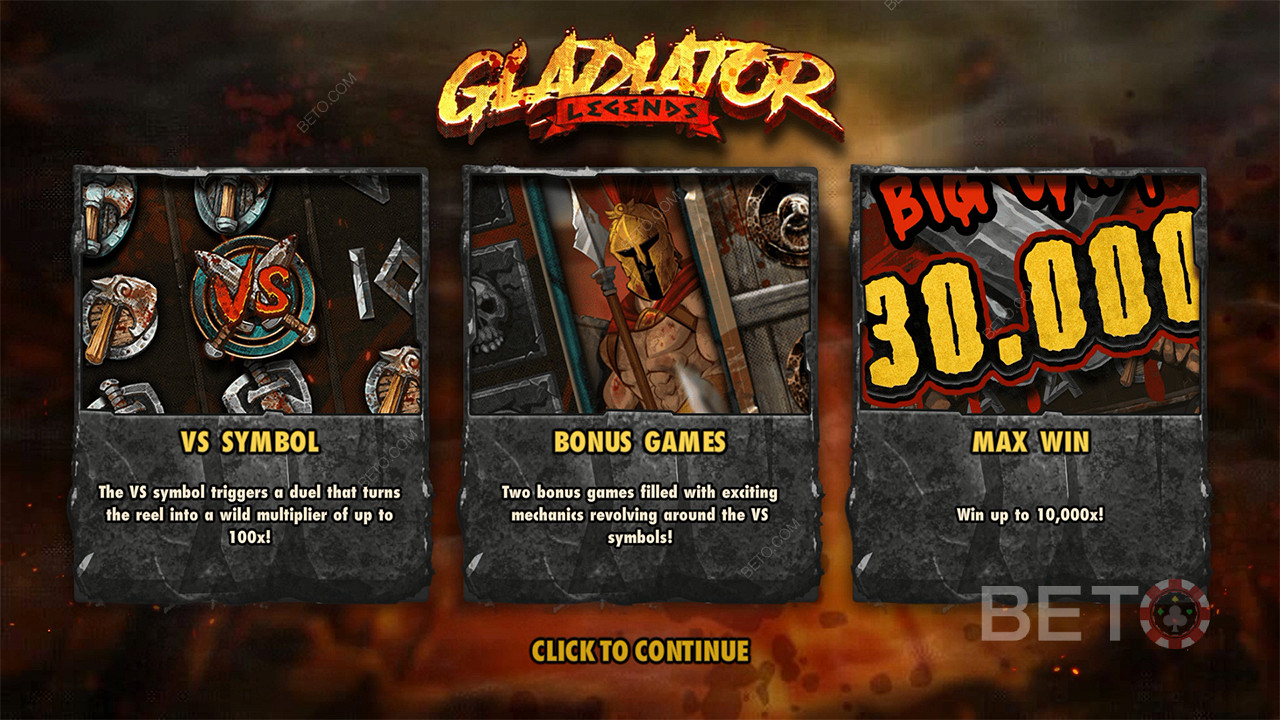 Menangkan hingga 10,000x taruhan Anda di mesin slot Gladiator Legends