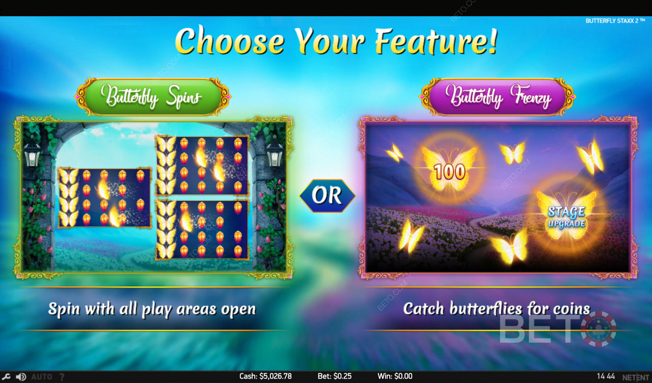 Pilih di antara dua permainan fitur yang menakjubkan - mode berputar atau menangkap kupu-kupu