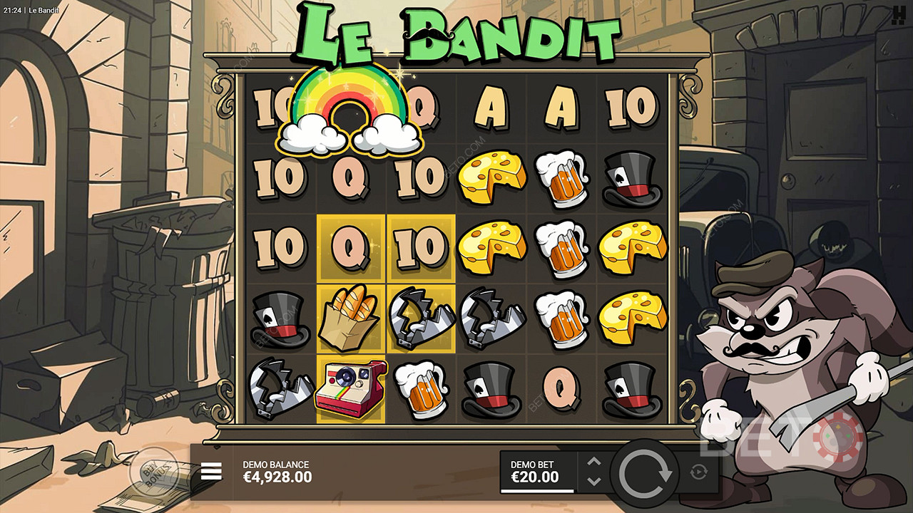 Simbol Pelangi mengaktifkan semua Kotak Emas di mesin slot Le Bandit