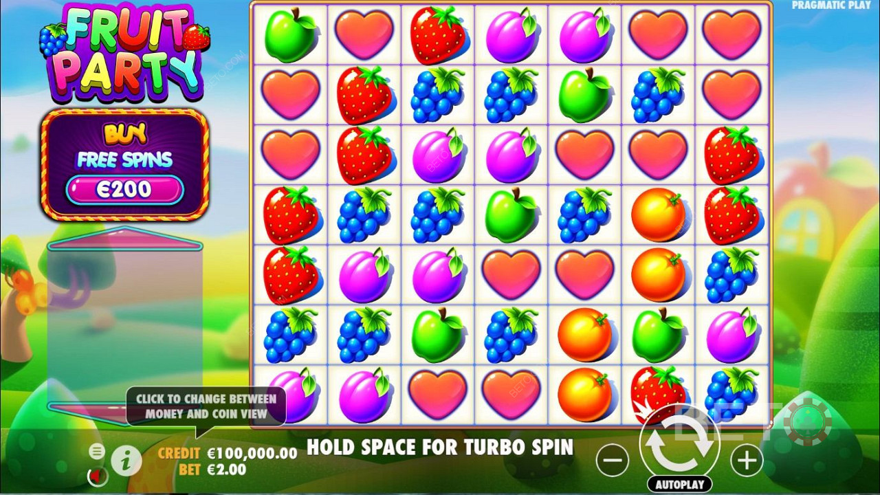 Desain permainan yang bersih dari slot Fruit Party