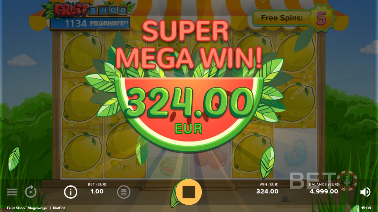 Mencapai Super Mega Win yang dicari di Fruit Shop Megaways