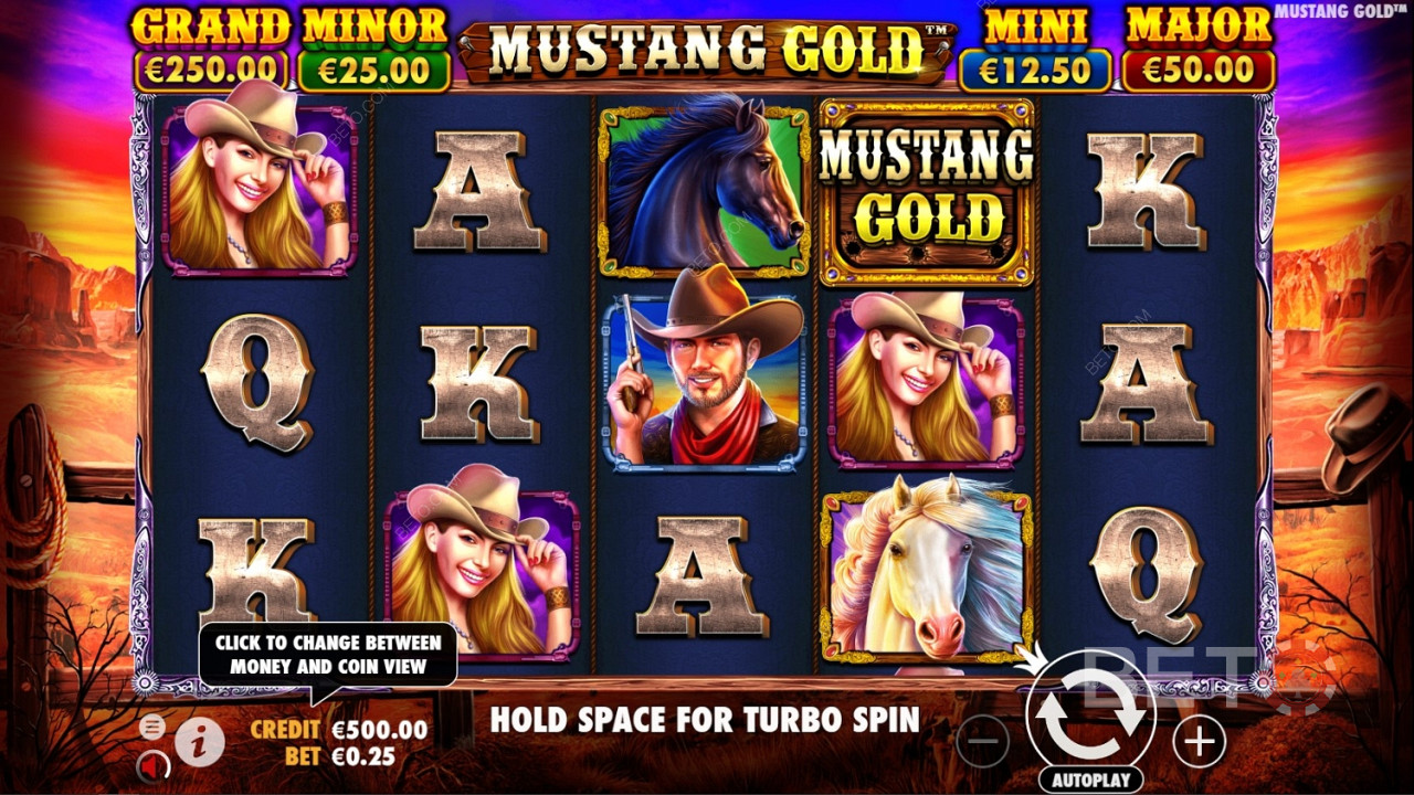 Simbol Wild adalah logo permainan di Mustang Gold Slot Online