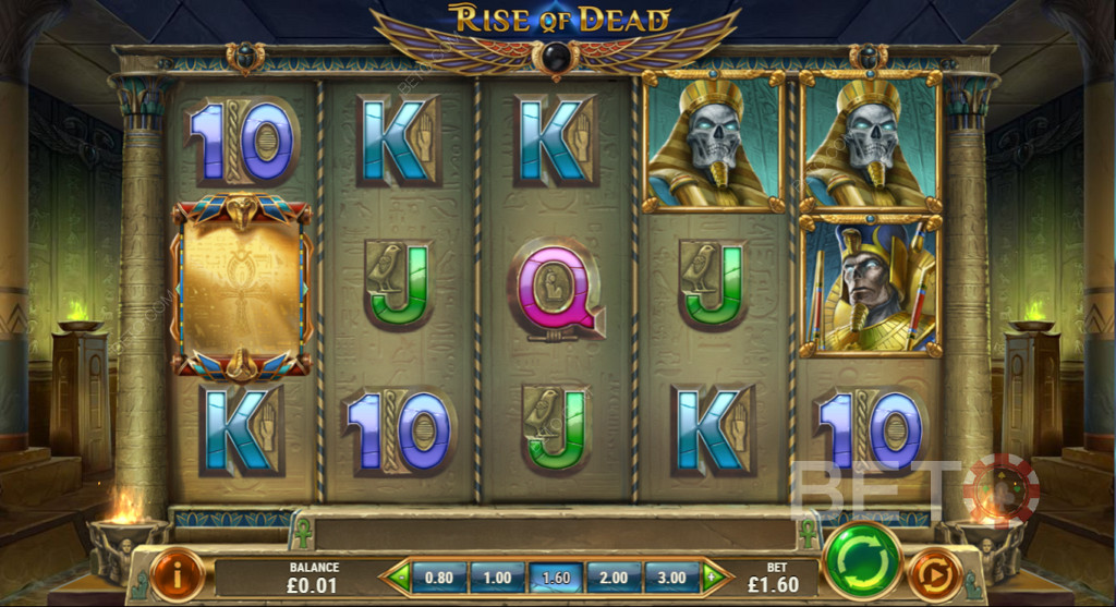 Rise of Dead - Permainan slot non-progresif, yang menampilkan scatters, wilds, permainan bonus, dan putaran gratis.