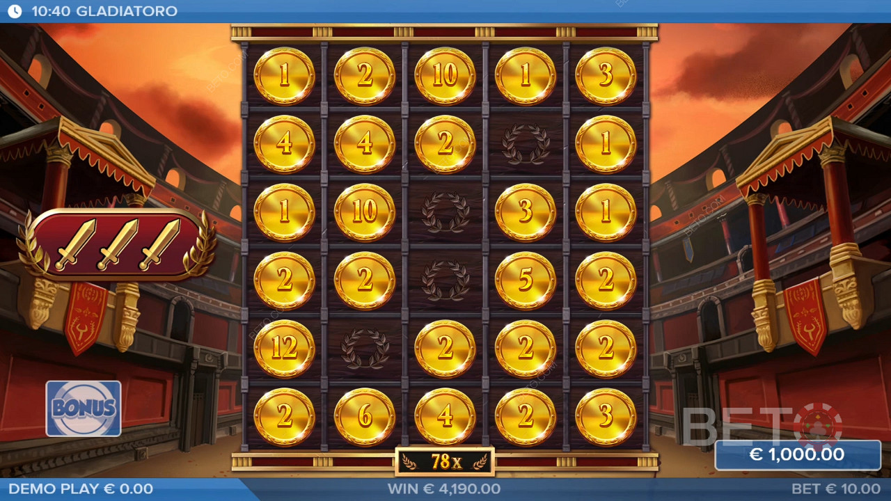 Menangkan 10,000x taruhan Anda di Slot Gladiatoro!