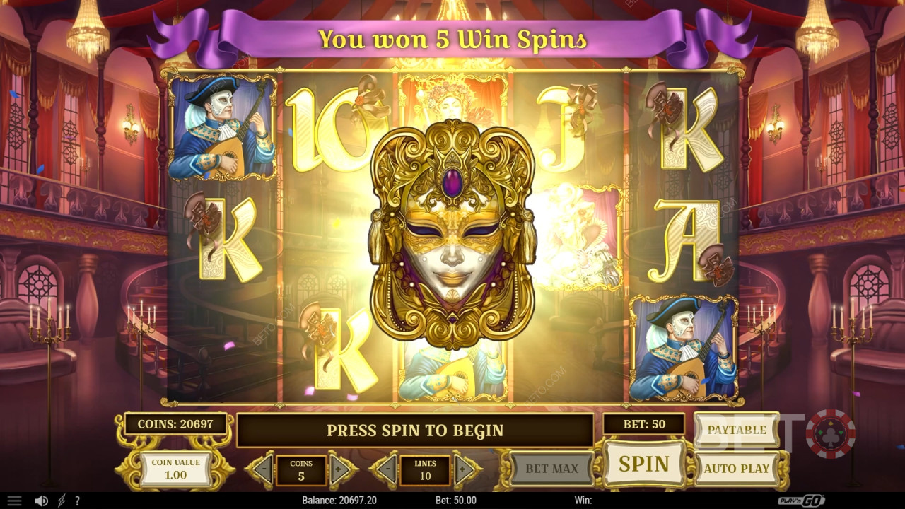 Menangkan 10.000 kali lipat taruhan Anda di Slot Video Royal Masquerade!