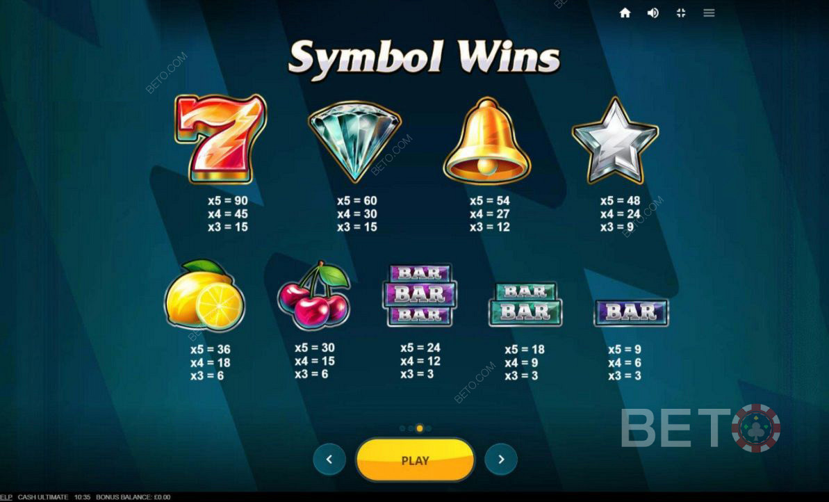 Kombinasi simbol yang berbeda di Cash Ultimate