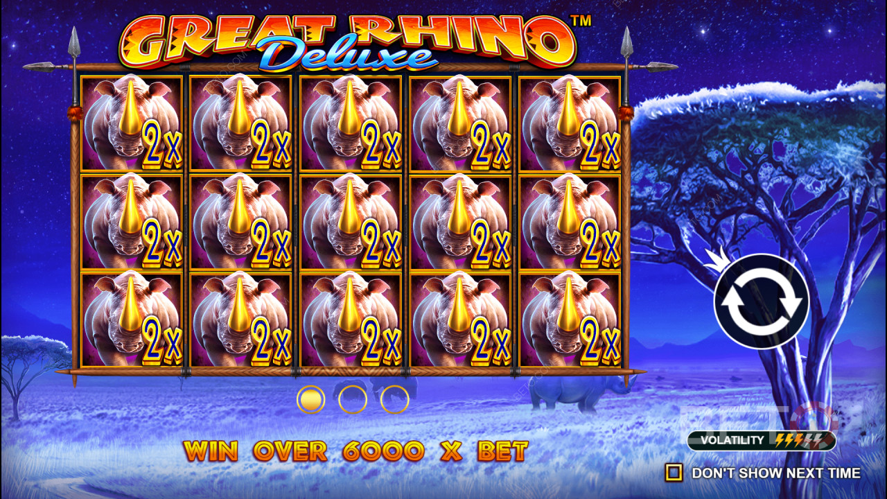 Menangkan 6,242x taruhan Anda di Slot Great Rhino Deluxe!