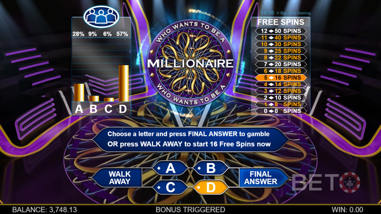 Who Wants To Be A Millionaire Megaways - Waktu terus berjalan, tanyakan kepada penonton atau hubungi teman jika Anda ingin menjadi jutawan berikutnya!