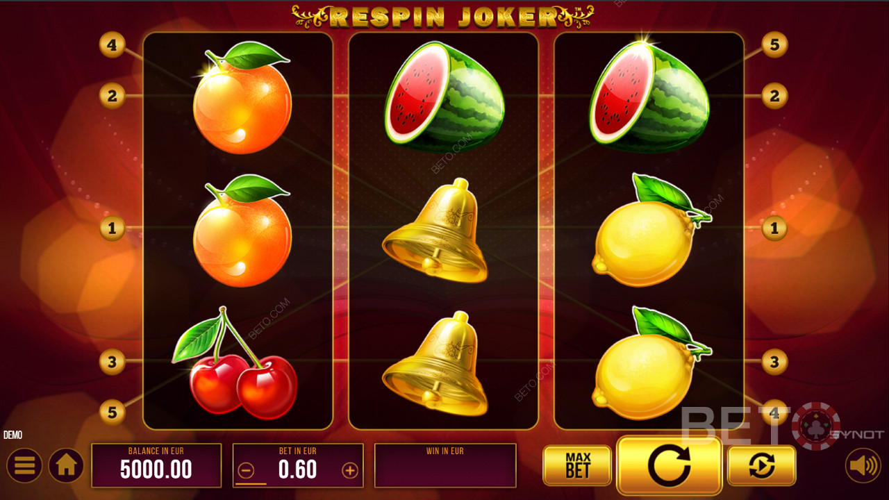 Nikmati desain klasik di mesin slot Respin Joker Gratis dari SYNOT Games