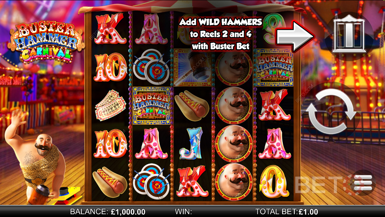 Buster Hammer Carnival - rasakan pengalaman Spin Gratis yang Perkasa dan fitur Gold Wild Hammer - slot dari Reel Play
