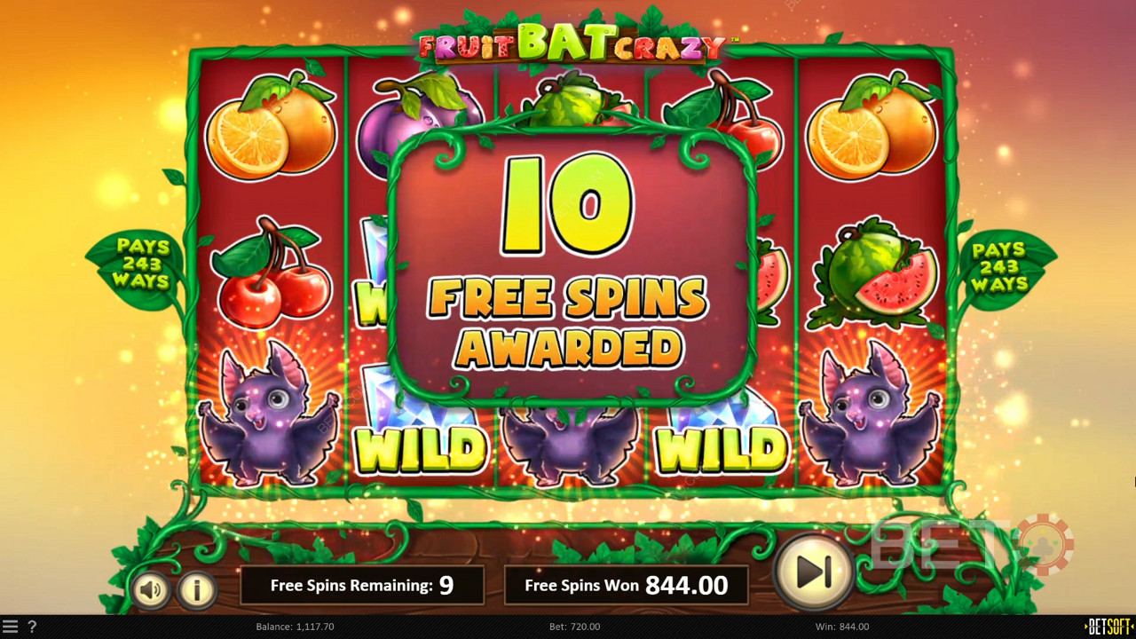 Memenangkan 10 putaran gratis di Fruit Bat Crazy