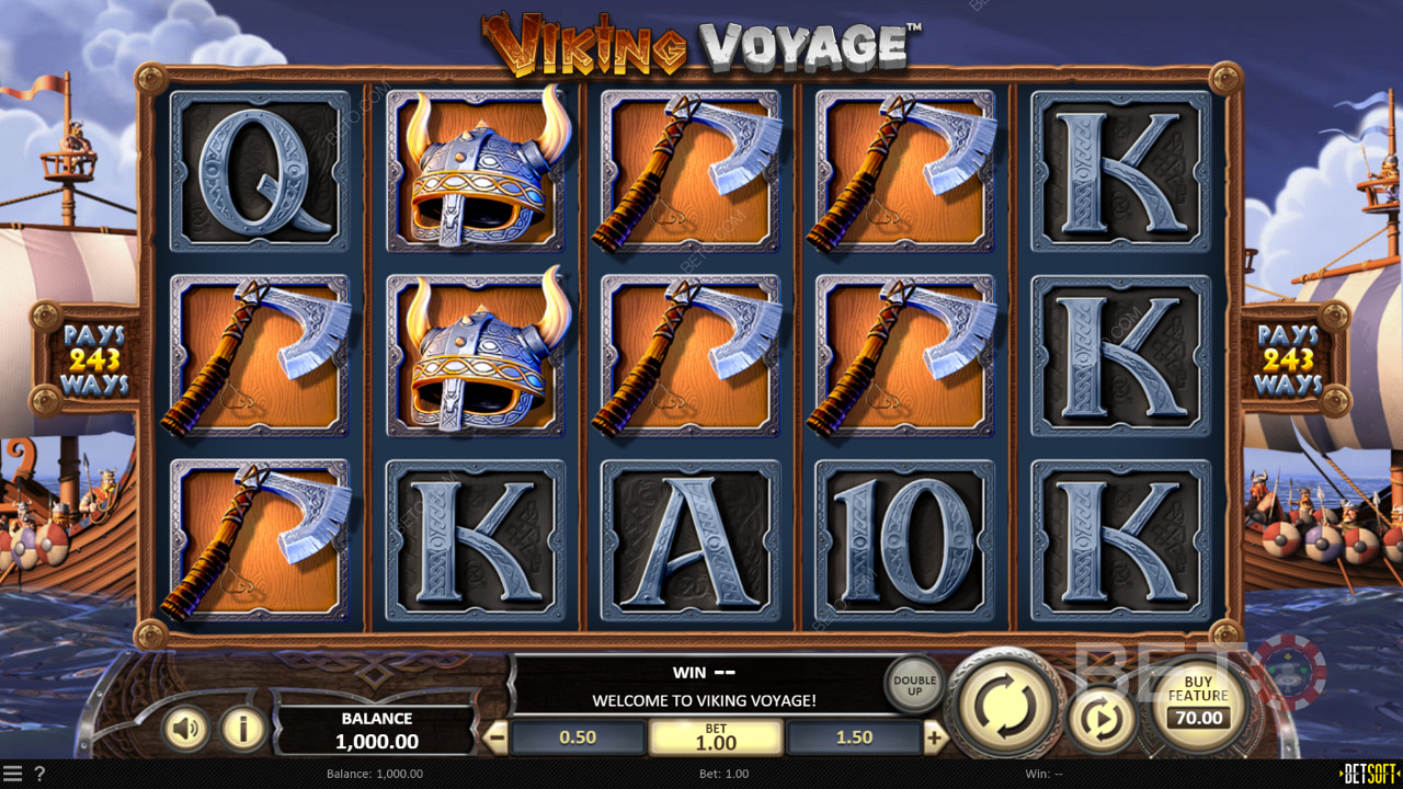 Nikmati tema, grafik, dan simbol gaya Viking di slot online Viking Voyage