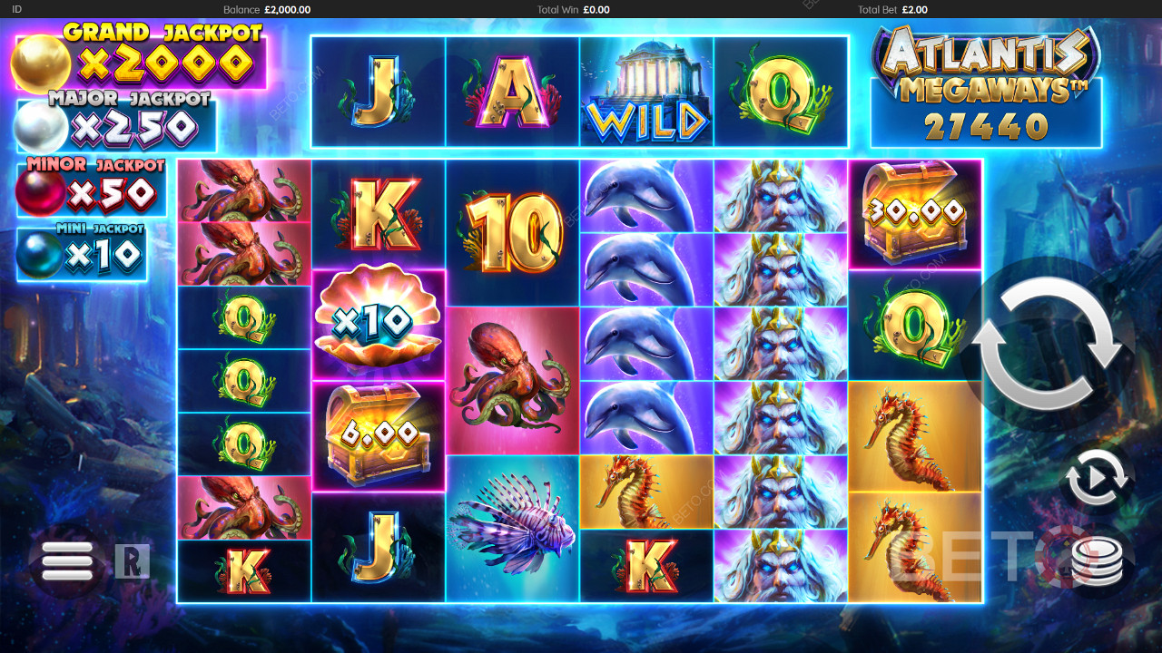 Nikmati gameplay penuh warna dengan fitur-fitur canggih di mesin slot Atlantis Megaways
