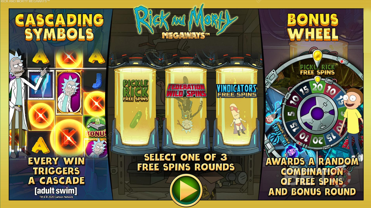 Nikmati tiga jenis Spin Gratis di mesin slot Rick and Morty Megaways