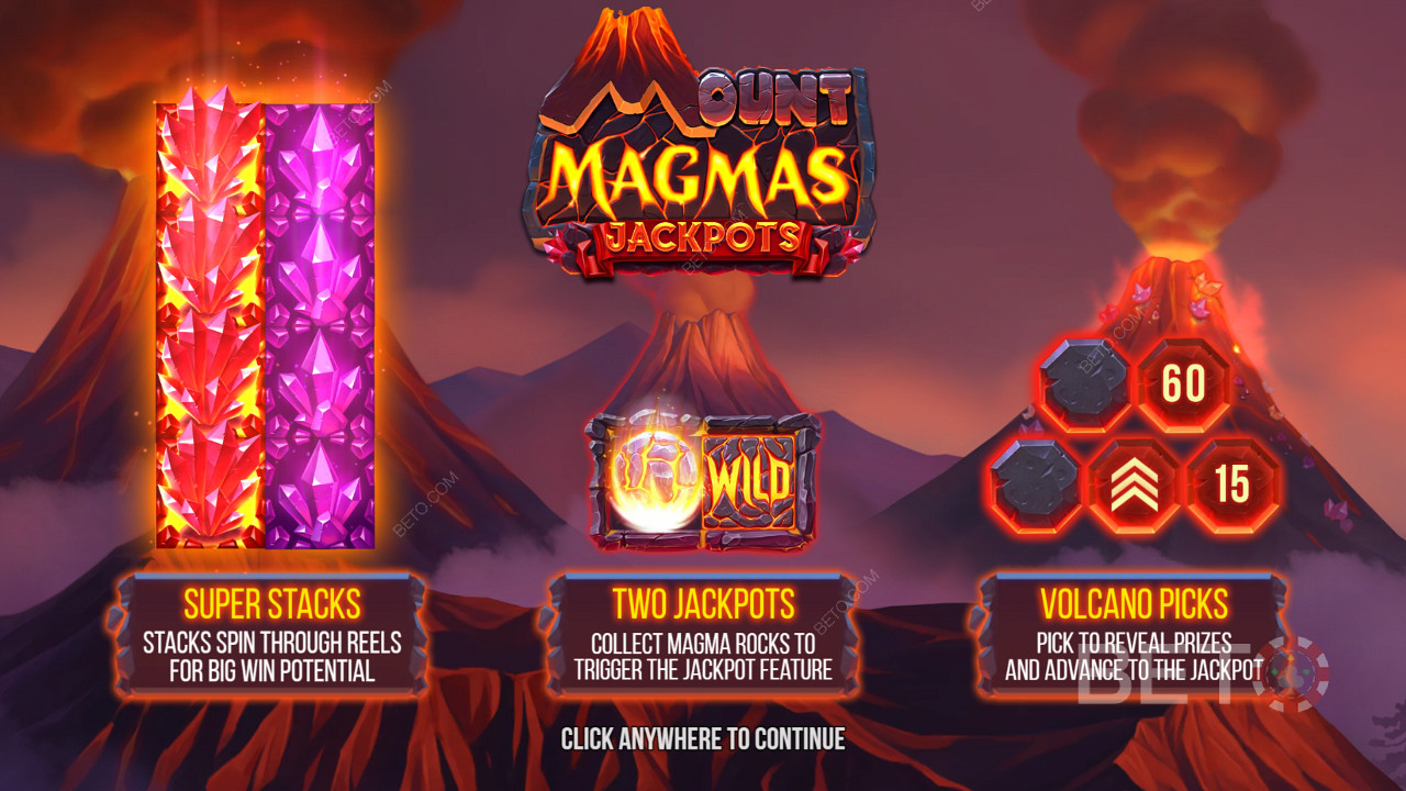 Nikmati Tumpukan Super, 2 jackpot, dan fitur Bonus Gunung Berapi di slot Mount Magmas