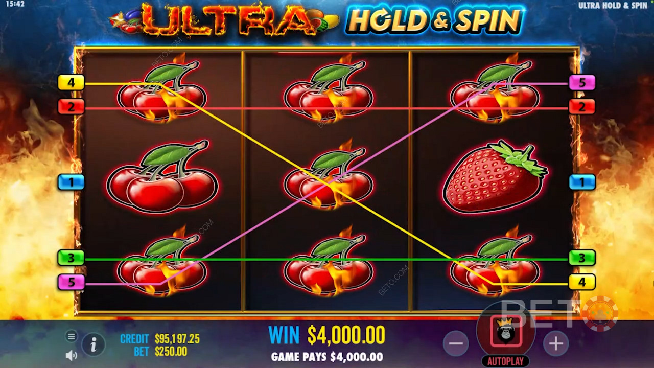 5 paylines berbeda di Ultra Hold and Spin