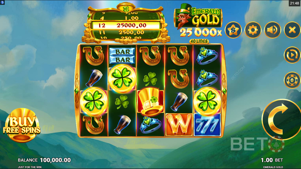 Beli Spin Gratis di slot online Emerald Gold oleh Just For The Win