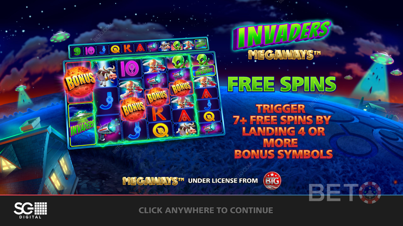 Nikmati putaran gratis dengan pengubah, gulungan bertingkat, dan banyak lagi di slot Invaders Megaways