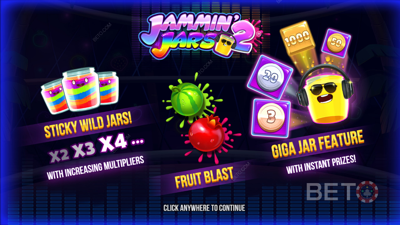 Nikmati Wild yang lengket, fitur Fruit Blast, dan Giga Jar Spins di slot Jammin Jars 2