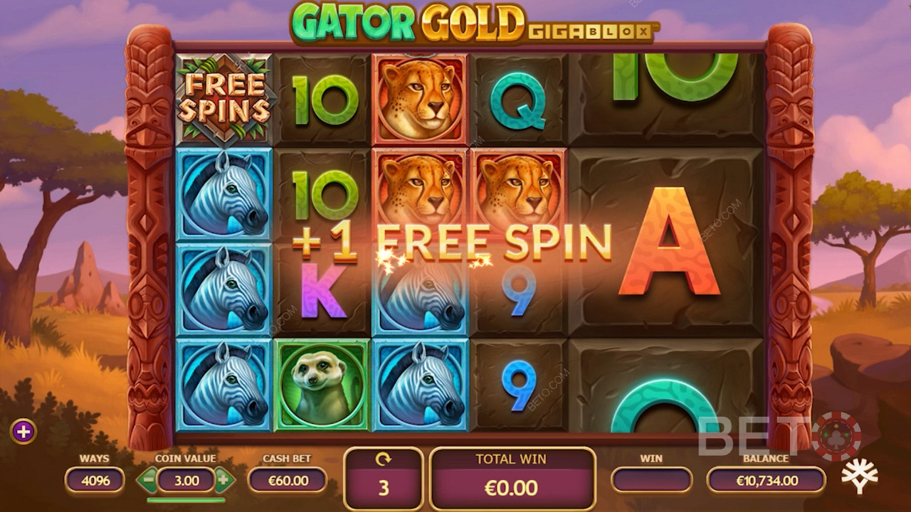 Menangkan putaran gratis di Gator Gold Gigablox