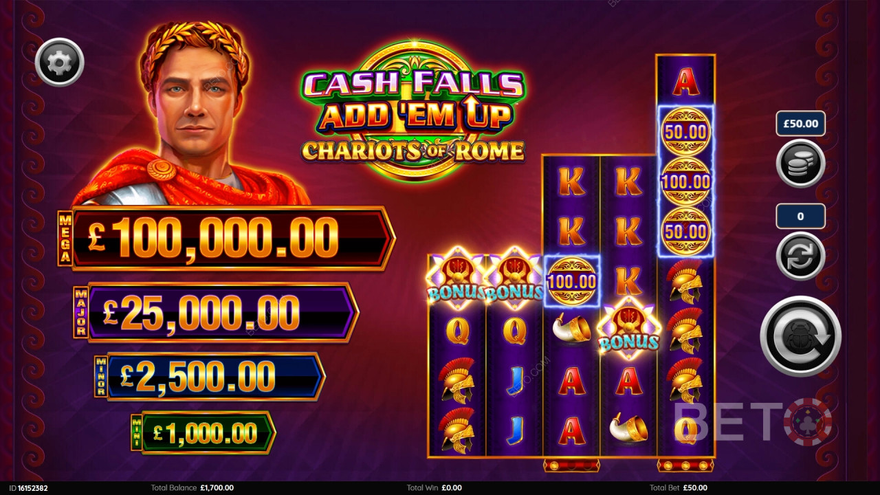 Cash Falls: Add 'Em Up Chariots of Rome Main Gratis