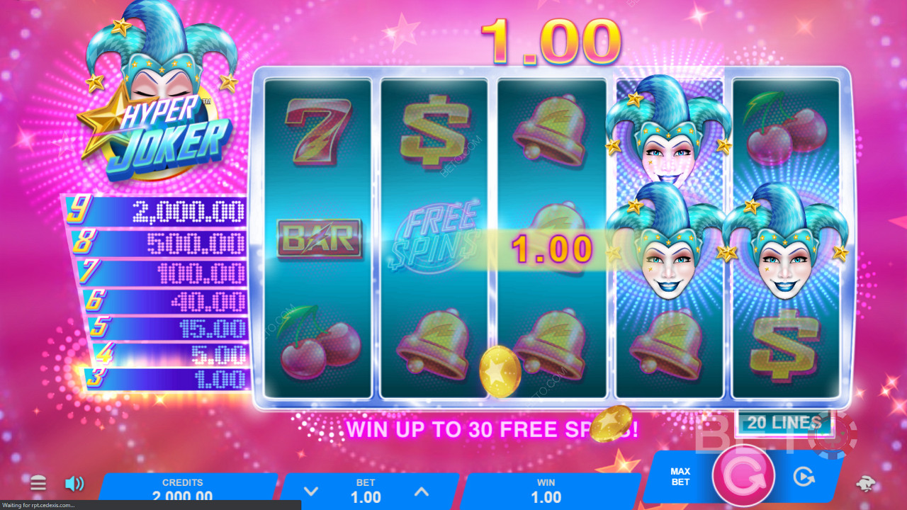 Mainkan putaran gratis dengan pengganda untuk mendapatkan tiga simbol bonus atau mendaratkan sembilan pelawak untuk memenangkan hadiah utama - 120.000 koin