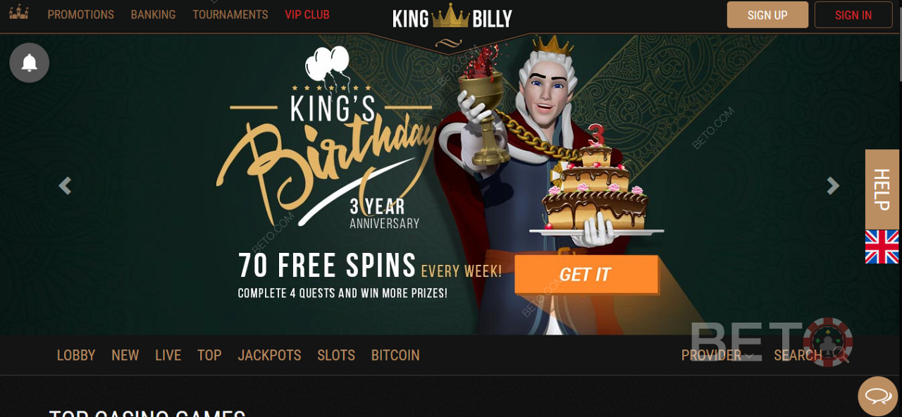 Dapatkan Bonus Spesial dan Putaran Gratis di King Billy Casino