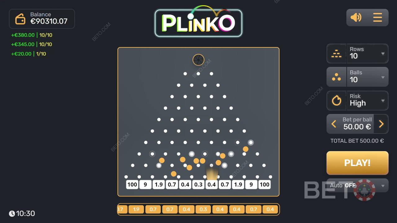 Menangkan 3,200x taruhan Anda di Slot Plinko!
