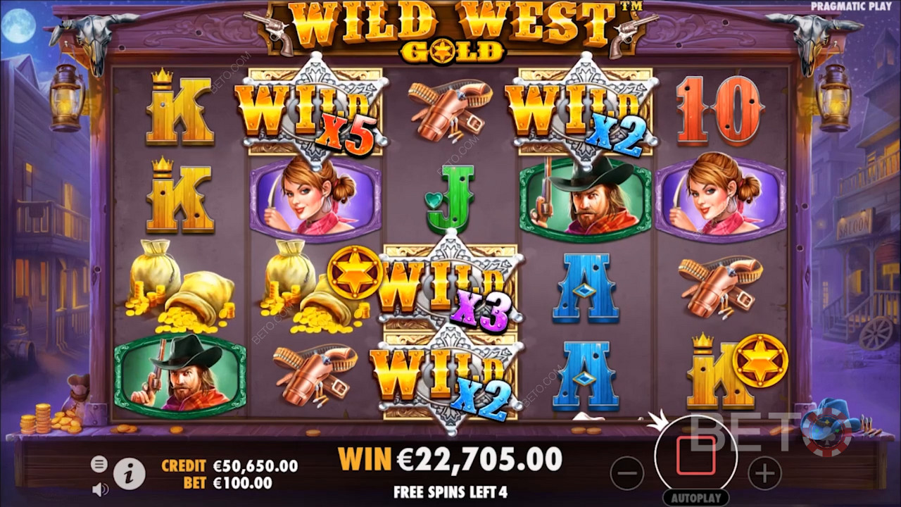 Simbol Wild di slot Wild West Gold hadir dengan Pengali