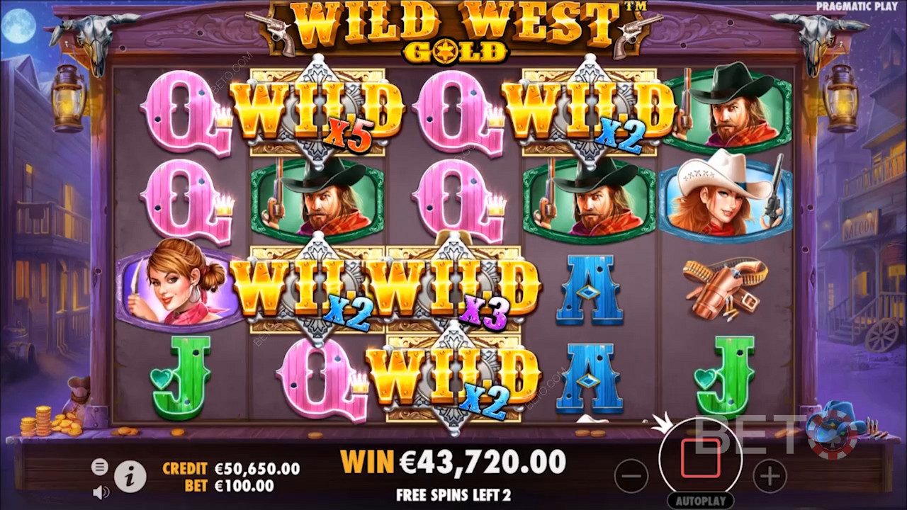 Simbol warna-warni di slot Wild West Gold oleh Pragmatic Play