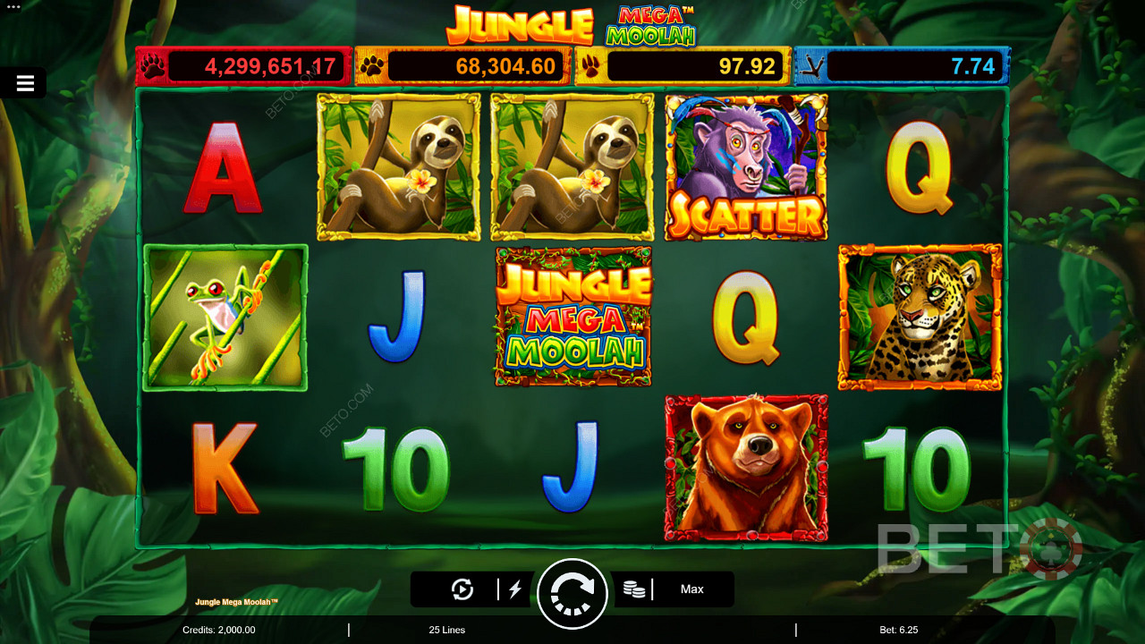 Nikmati Pengali Wild, Spin Gratis, dan empat Jackpot Progresif di slot Jungle Mega Moolah
