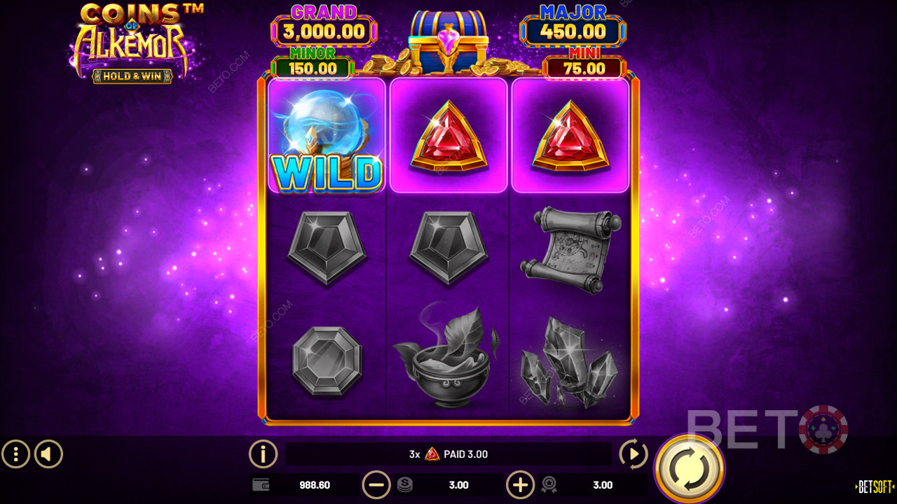 Fitur Bonus Dijelaskan dalam Koin Alkemor - Tahan & Menangkan oleh Betsoft