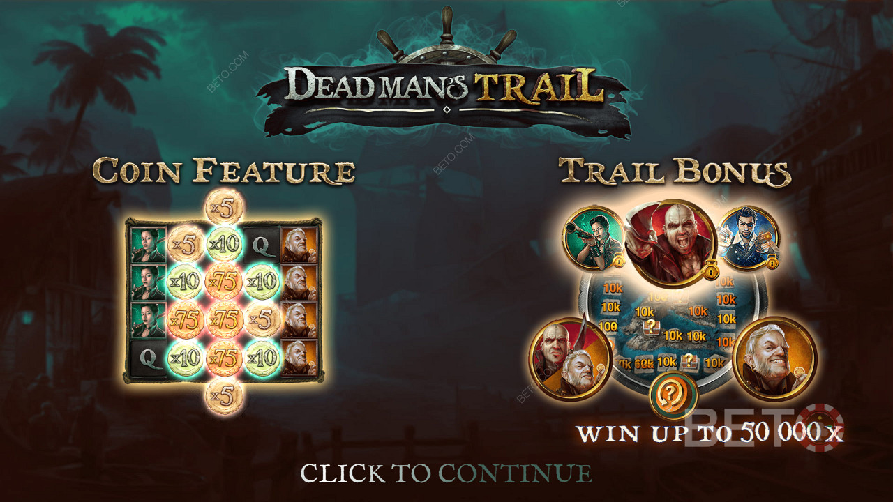 Nikmati Bonus Trail dan fitur Koin di mesin slot Dead Man