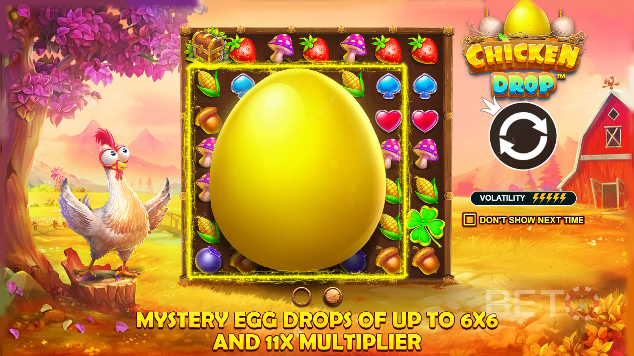 Nikmati tetesan telur dengan Pengali dan ukuran yang lebih besar di slot online Chicken Drop
