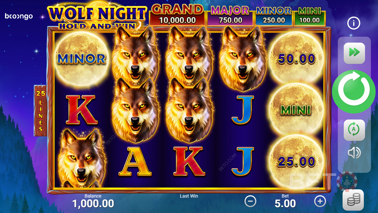 Simbol Serigala adalah simbol pembayaran tertinggi di Slot Wolf Night