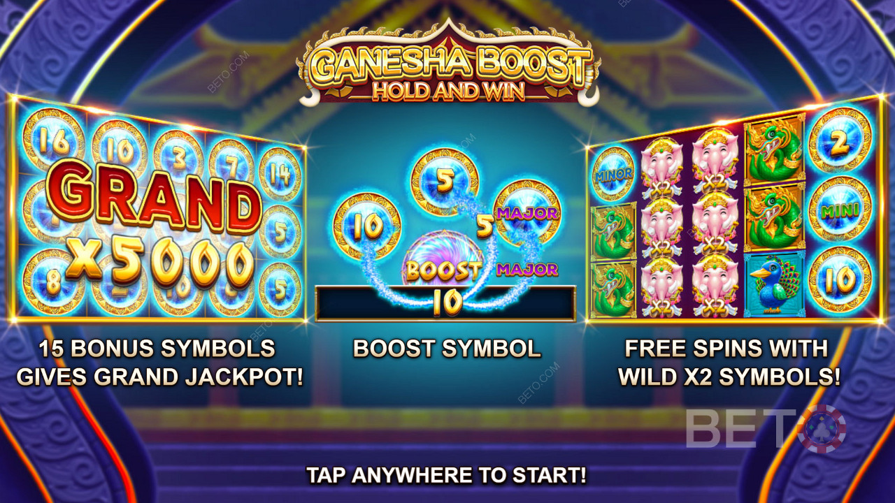Nikmati putaran gratis, fitur Boost, dan respin di Ganesha Boost Hold and Win Slot