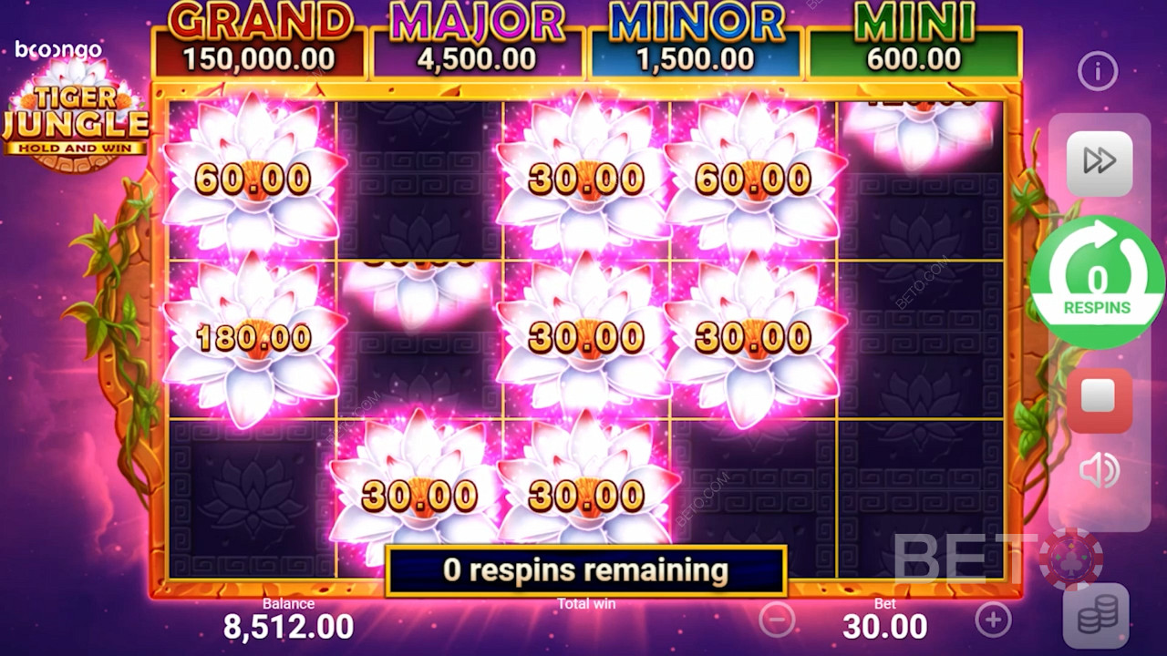 Slot ini menampilkan simbol bonus Bunga Teratai, aliran ekstra hadiah uang tunai