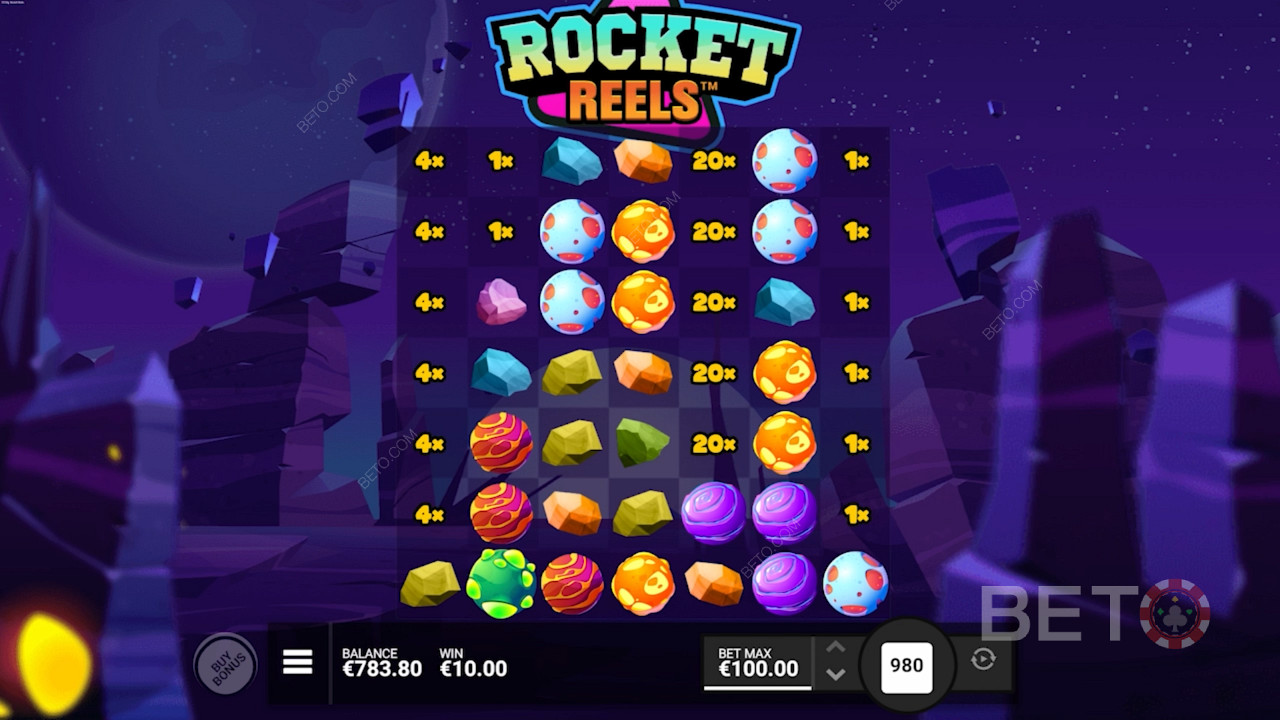 Naik roket dan menangkan hadiah senilai hingga 10,000x di slot Rocket Reels