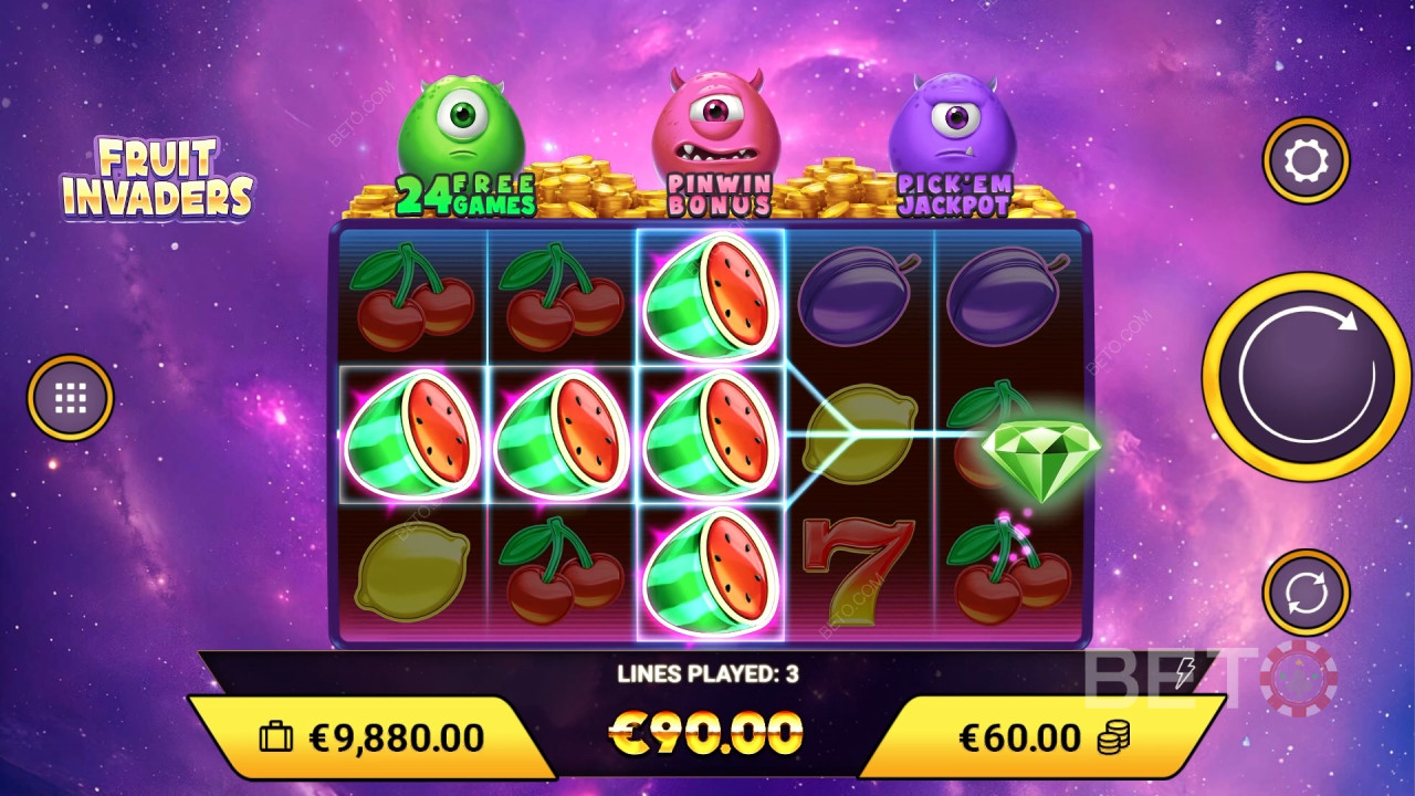 Menangkan 1,200x taruhan Anda di Slot Online Fruit Invaders!