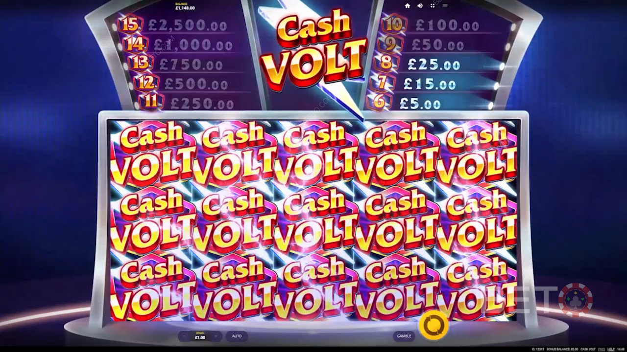 Simbol Super Cash Volt dapat menempati posisi 2x2 atau 3x3 di seluruh gulungan