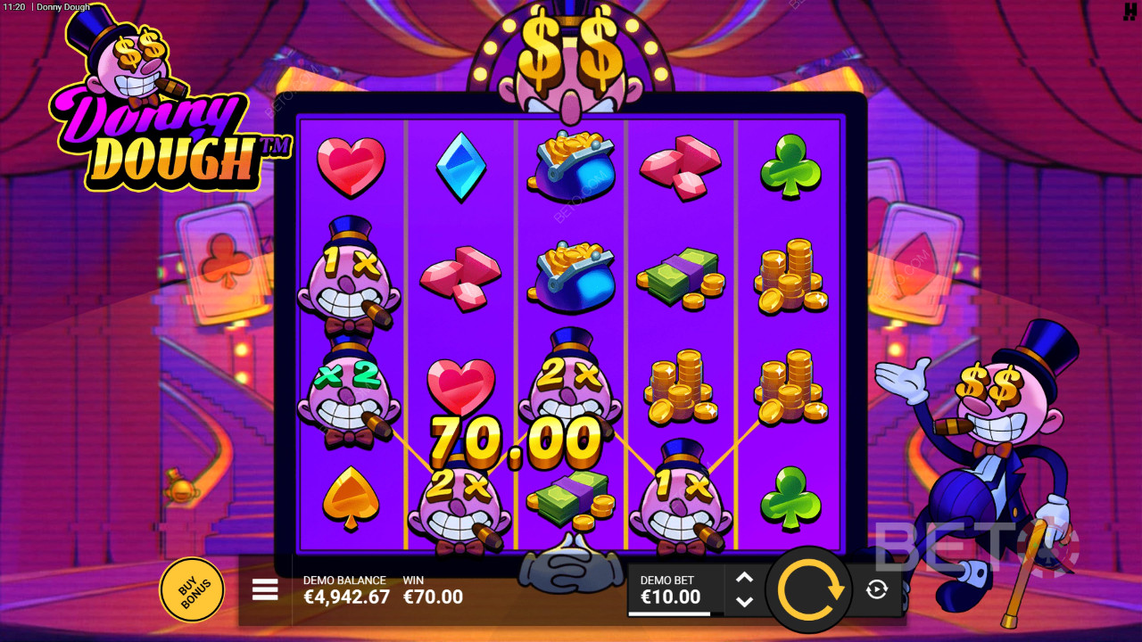 Menangkan 10,000x taruhan Anda di Mesin Slot Donny Dough!