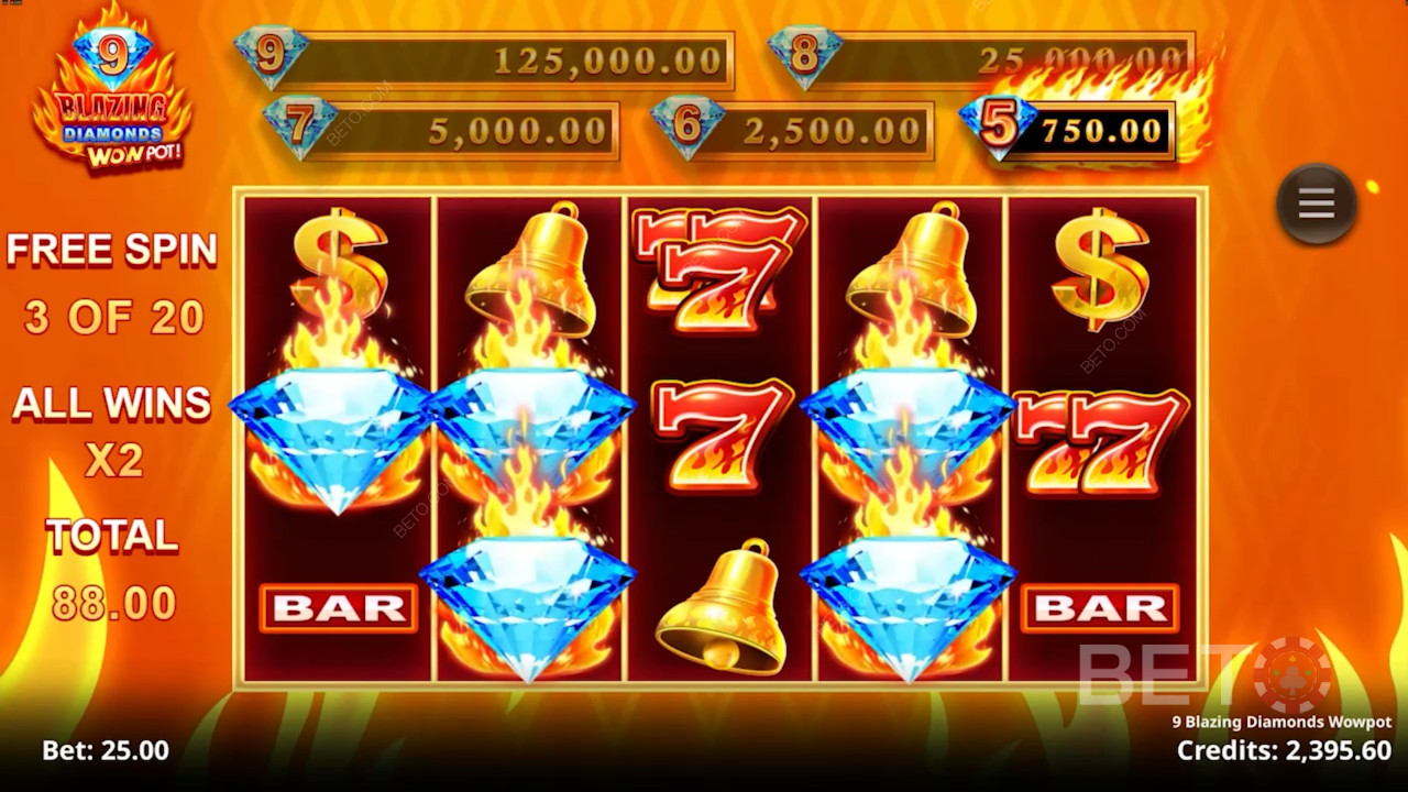 9 Blazing Diamonds Wowpot Ulasan oleh BETO Slots