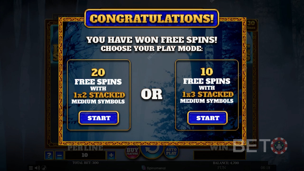 Aktifkan mode Free Spins dan pilih dari 2 jenis bonus Free Spins