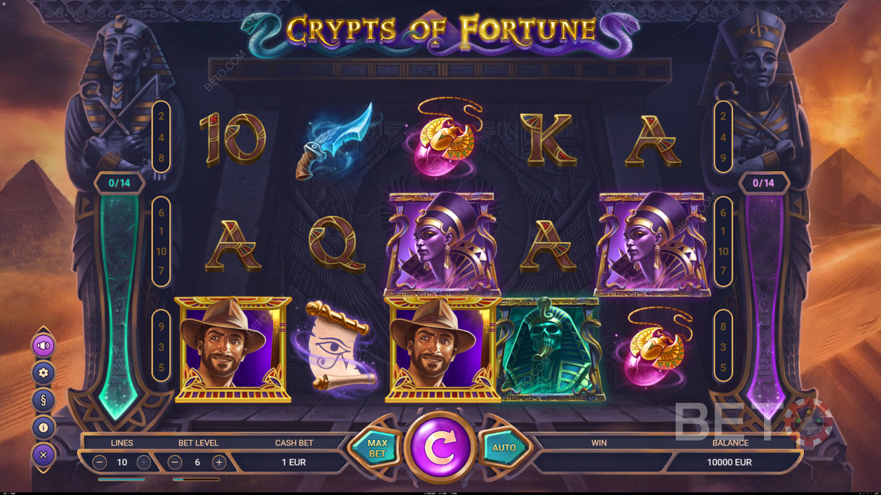 Kumpulkan Scatters untuk memicu Spin Gratis di mesin slot Crypts of Fortune