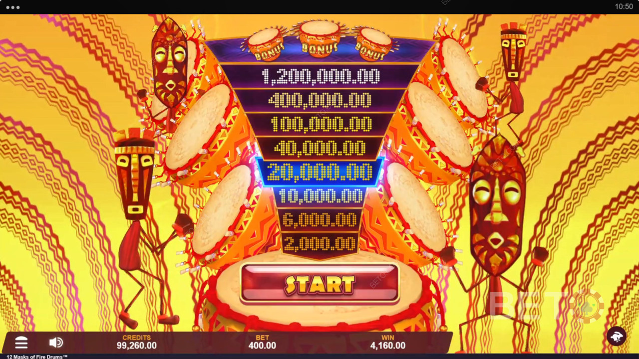 Menangkan 3,125x taruhan Anda di Mesin Slot 12 Topeng Drum Api!